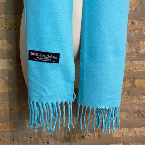 100% CASHMERE TEAL SCARF - Picture 2 of 4